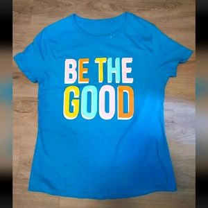 Ana Cabana Girls Top Size 2x, NWOT Blue, says "BE THE GOOD" Graphic Casual
